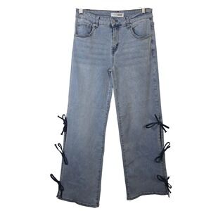 Love Soho Light Wash Wide Leg Jeans with Side Bow Tie Slits Size 11